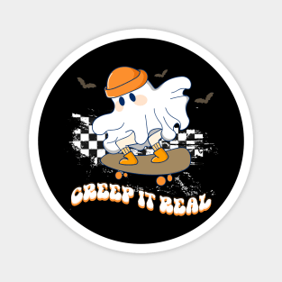 Creep It Real Vintage Ghost Skateboarding Wearing a Beanie Funny Magnet